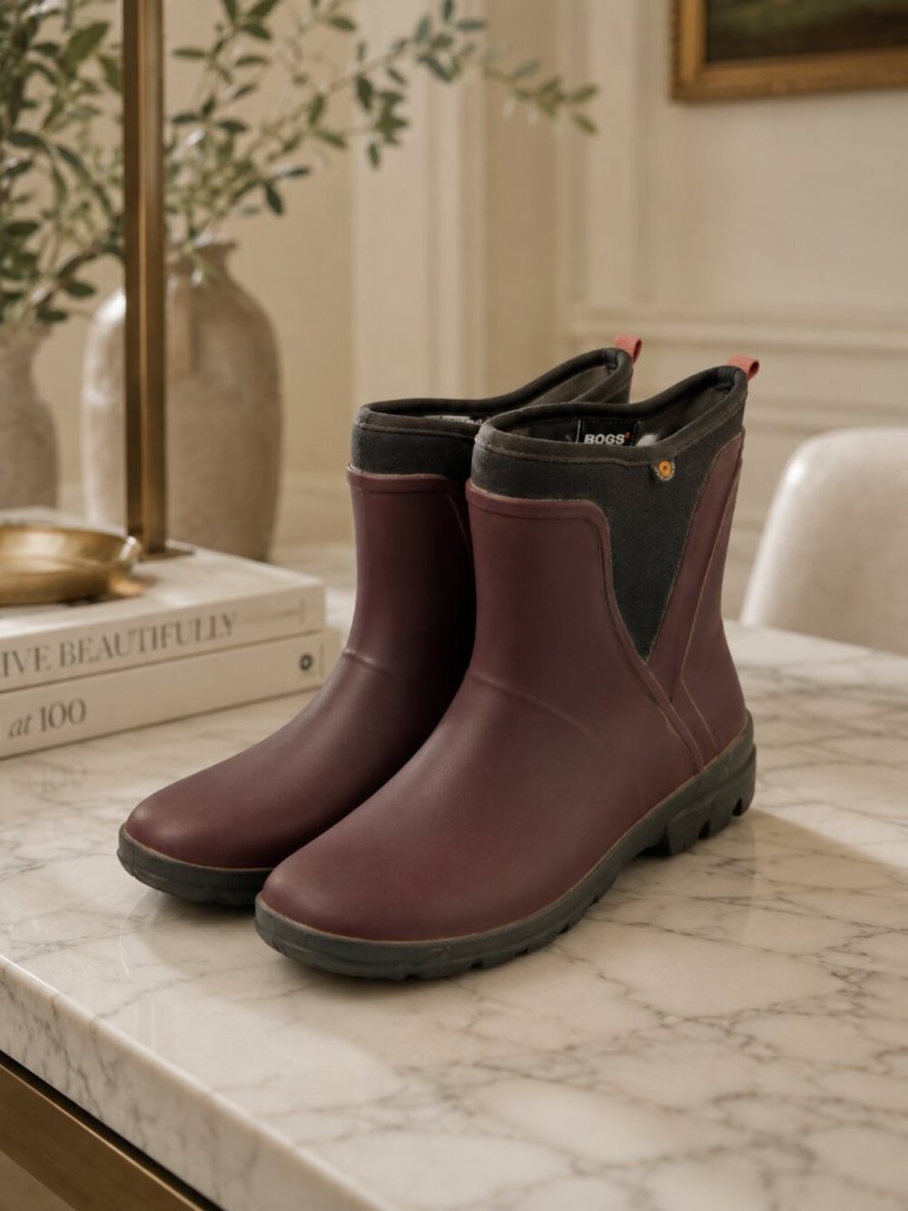 Bogs Sauvie Slip On Ankle Rain Boot Burgundy Womens Size 12